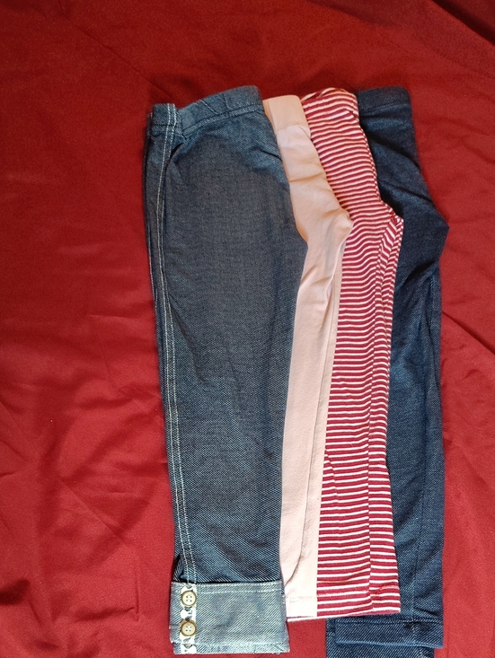 dip Other - Lot Of 4 Girls Leggings- 2 Denim, Pale Pink & Red Stripe